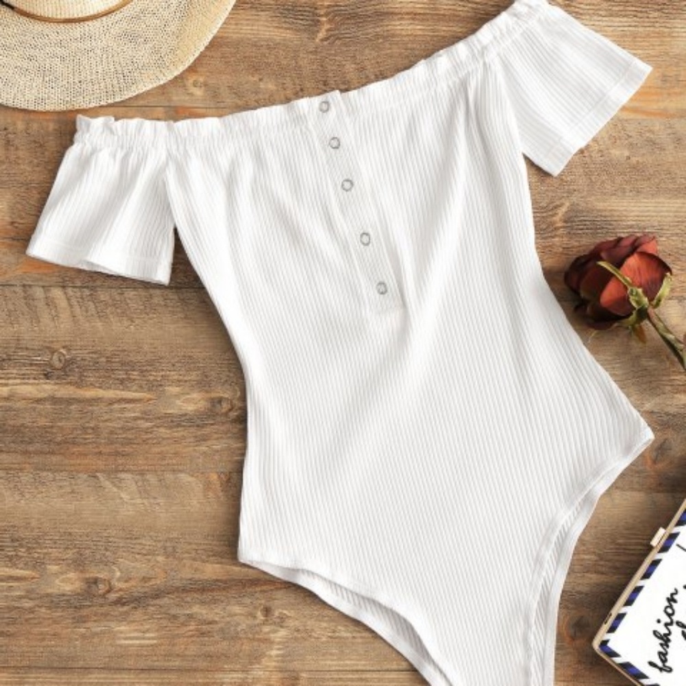 Snap Close Off the Shoulder Bodysuit